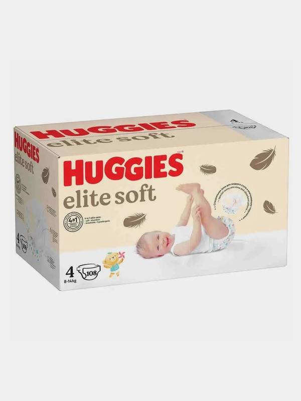 Подгузники Huggies Elite Soft, 8-14кг, 4 размер, 108 штук