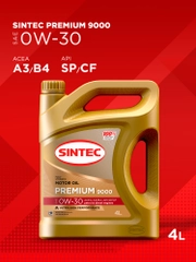 Моторное масло SINTEC PREMIUM 9000 SAE 0W-30, API SP/CF, ACEA A3/B4 Синтетическое 4 л