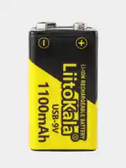Аккумулятор Li-ion крона, зарядка от Type-C кабеля, Liitokala USB-9V 1100mAh 6F22