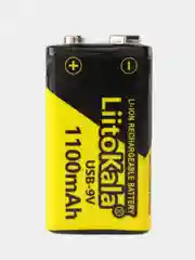 Аккумулятор Li-ion крона, зарядка от Type-C кабеля, Liitokala USB-9V 1100mAh 6F22