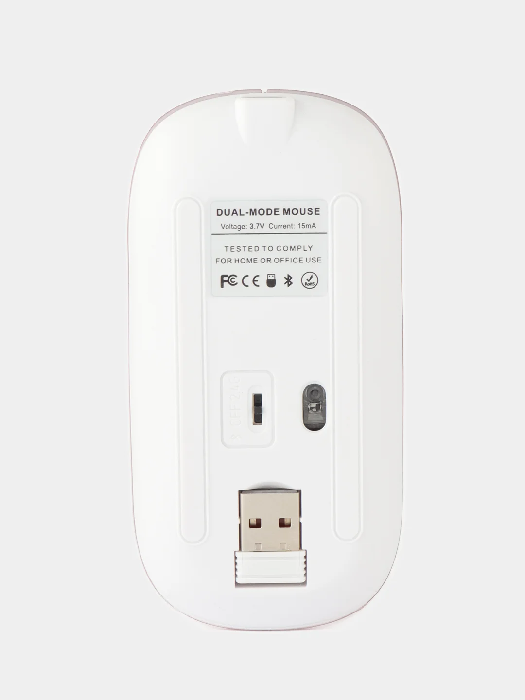 Белый мышь беспроводная с Bluetooth и USB-адаптер, бесшумная с USB зарядкой, 2.4GHz для ноутбука
