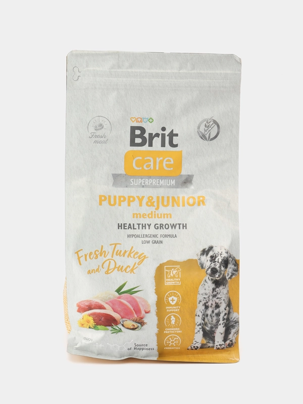 BRIT CARE, Сухой корм с инд и уткой д/щенк. "Dog Puppy&Junior M Healthy Growth", 1.5 кг