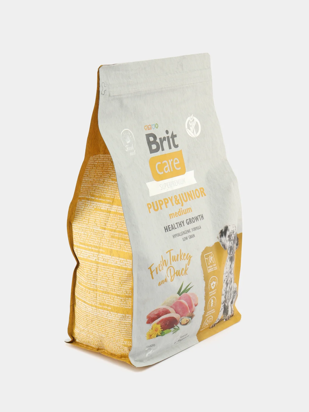 BRIT CARE, Сухой корм с инд, уткой д/щенк.ср.пор."Dog Puppy&Junior M Healthy Growth", 3 кг