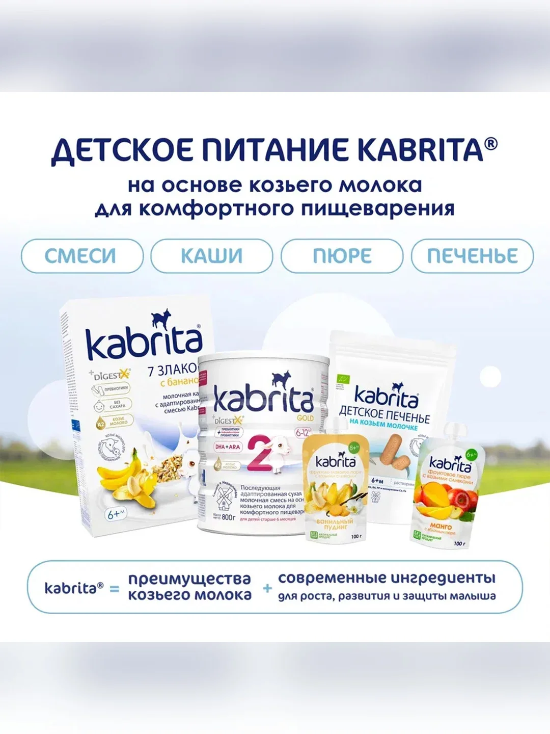 Kabrita® Фруктовое пюре с козьими сливками Манго с яблочным пюре, 100 г