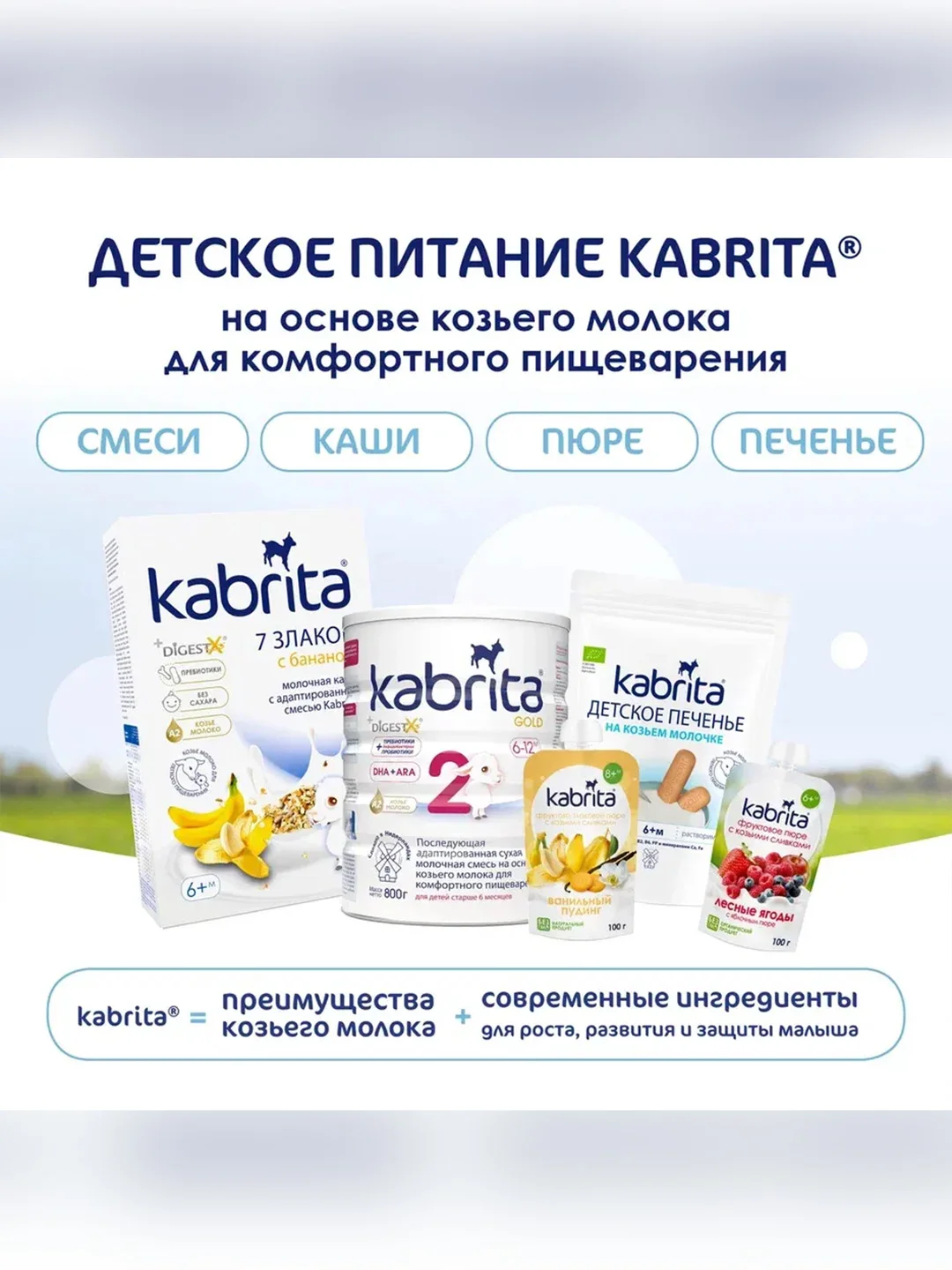 Kabrita® Фруктовое пюре с козьими сливками Лесные ягоды с яблочным пюре, 100г
