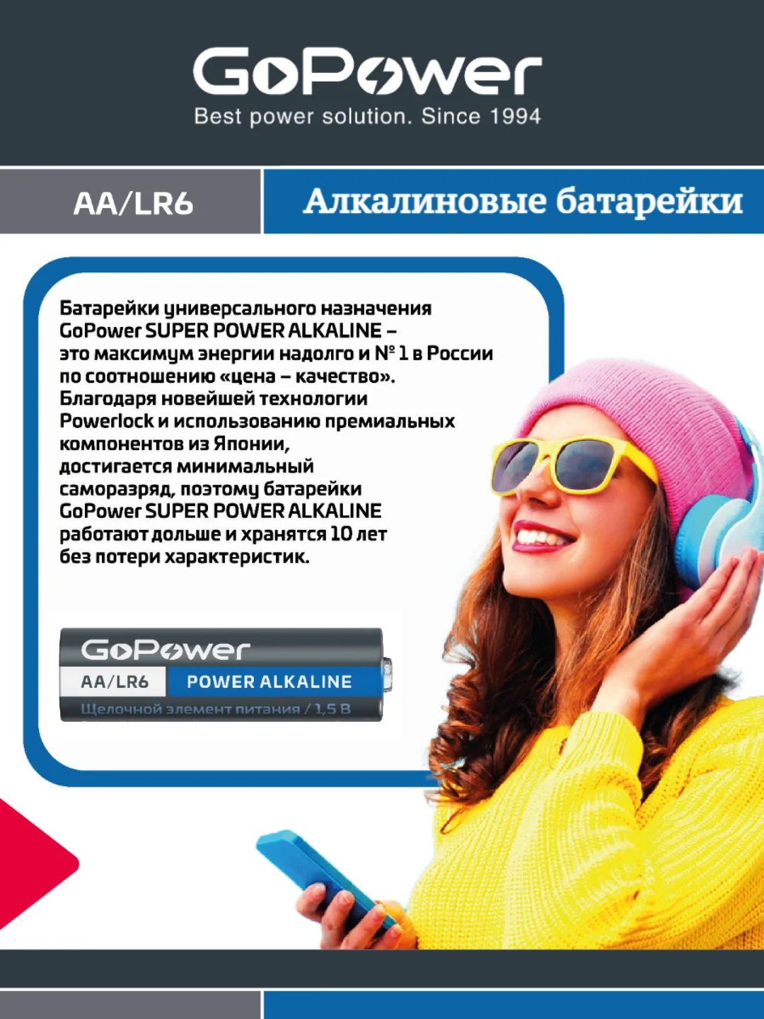 Батарейка GoPower LR6 AA BOX20 Shrink 4 Alkaline 1.5V