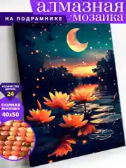 "Ночной пруд" алмазная мозаика на подрамнике, 40 х 50, "Art on Canvas"