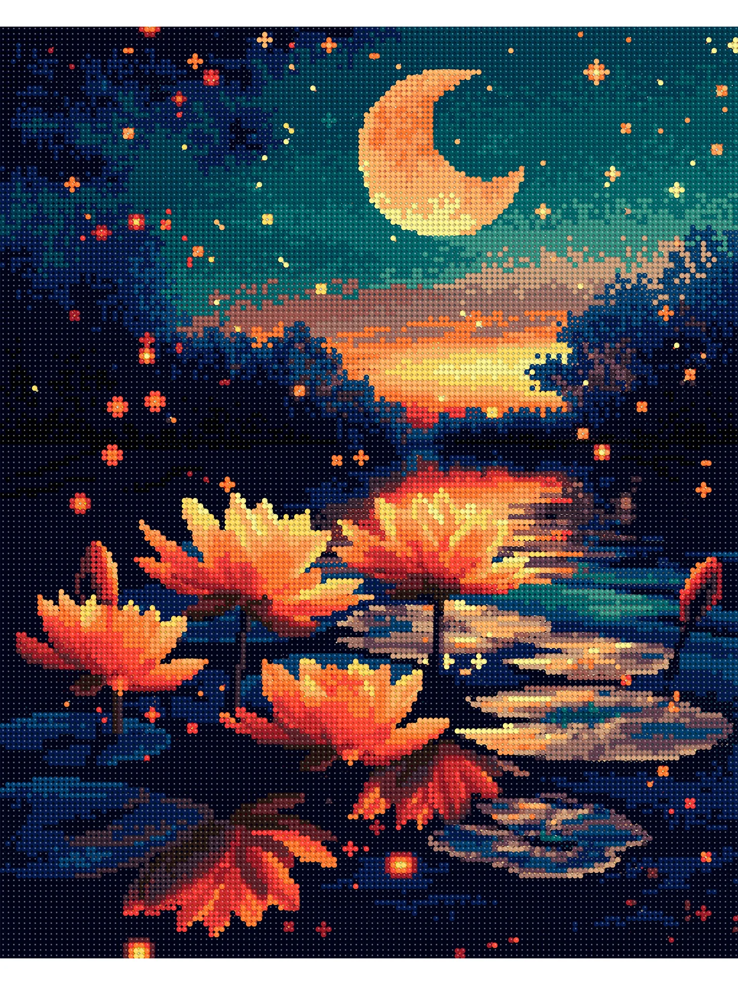 "Ночной пруд" алмазная мозаика на подрамнике, 40 х 50, "Art on Canvas"