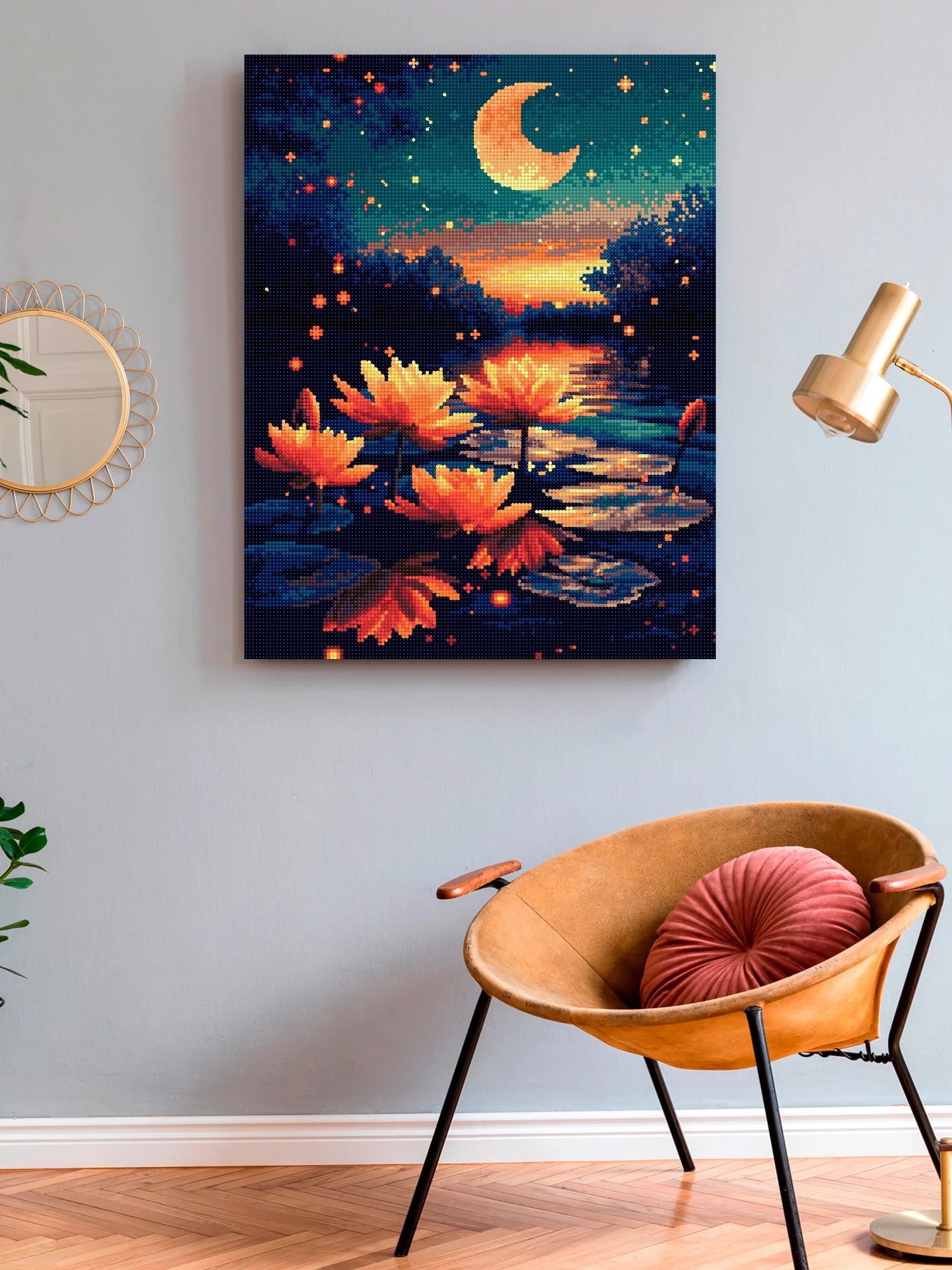 "Ночной пруд" алмазная мозаика на подрамнике, 40 х 50, "Art on Canvas"