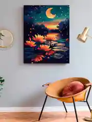 "Ночной пруд" алмазная мозаика на подрамнике, 40 х 50, "Art on Canvas"