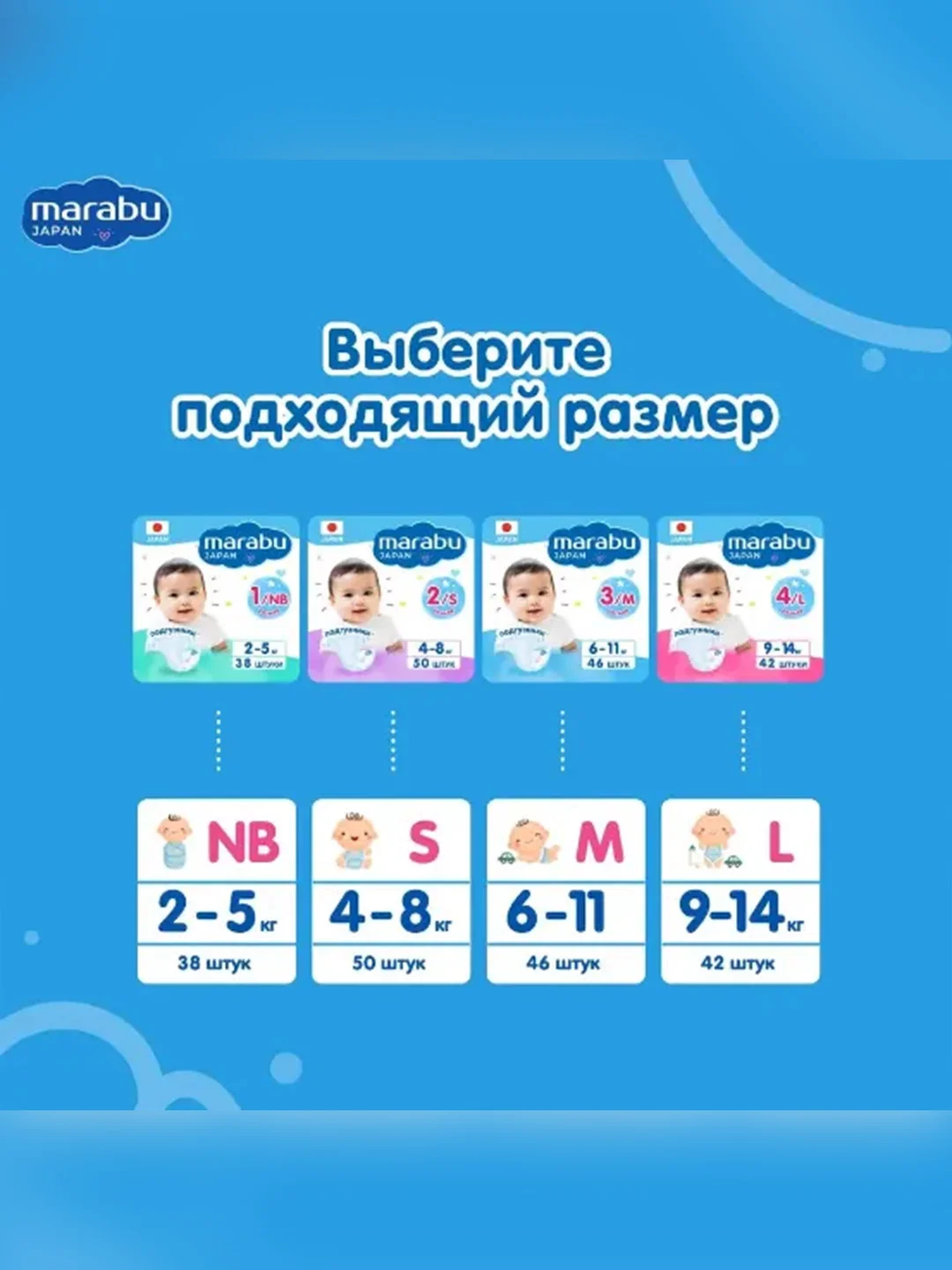 Подгузники MARABU, размер S, 4-8 кг, 50 штук