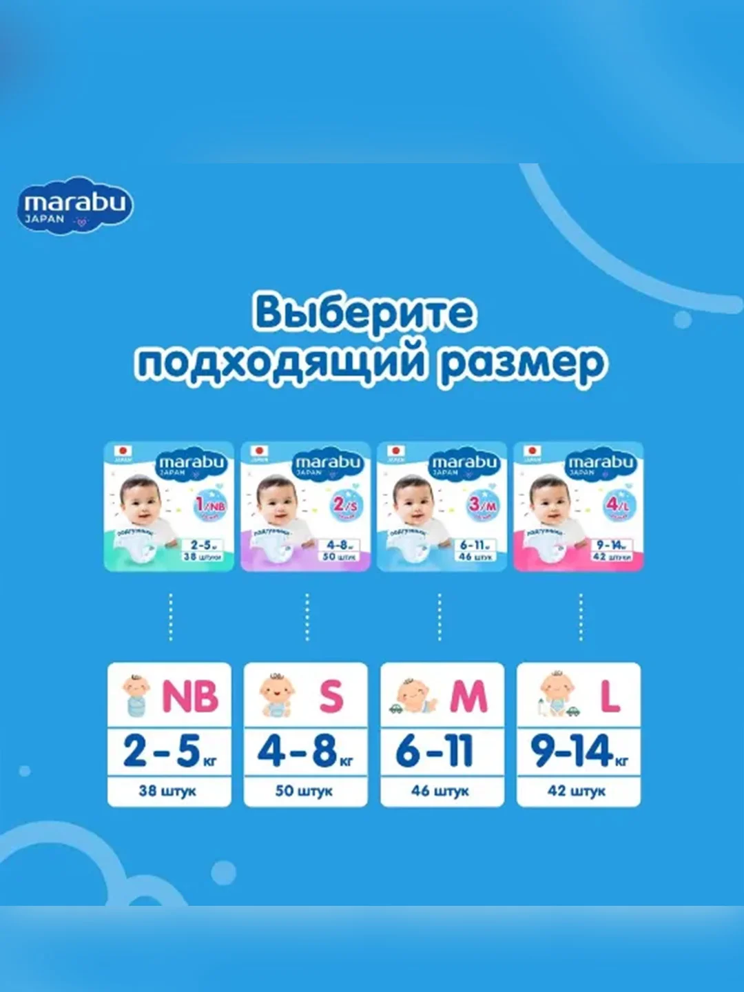Подгузники MARABU, размер M, 6-11 кг, 46 штук
