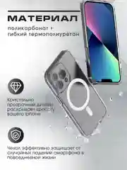 Прозрачный чехол magsafe на iPhone 16/15/14/13/12/11/Pro/Max/Mini/Plus/Xr/Xs магсейф прозрачный