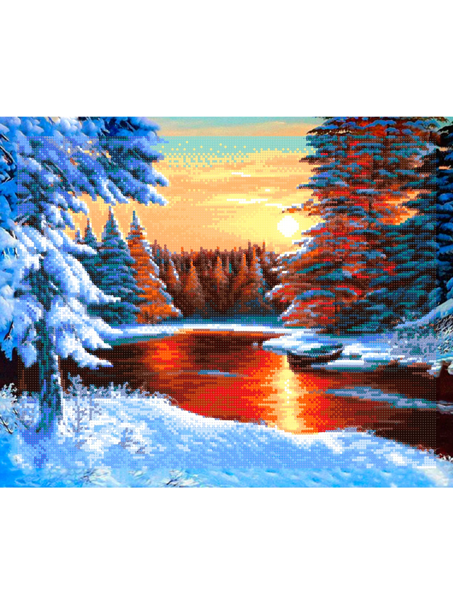 Речка на закате Зима Алмазная мозаика на подрамнике 40х50 "Art on Canvas"