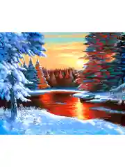 Речка на закате Зима Алмазная мозаика на подрамнике 40х50 "Art on Canvas"
