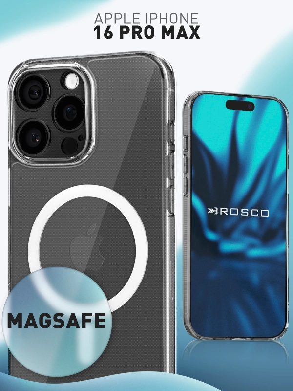 Чехол MagSafe для iPhone 16 Pro Max, пластиковый с силиконом ROSCO защитой камер, магнитом