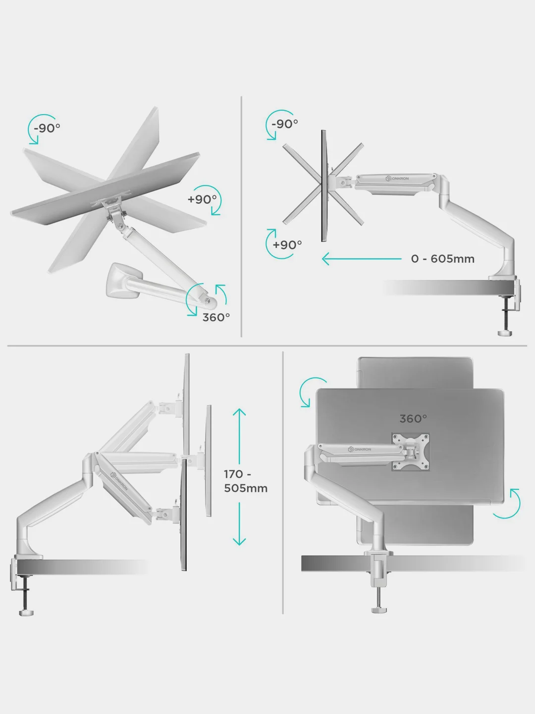 Белый кронштейн для монитора 13"-32" ONKRON G100 настольный, до 9 кг