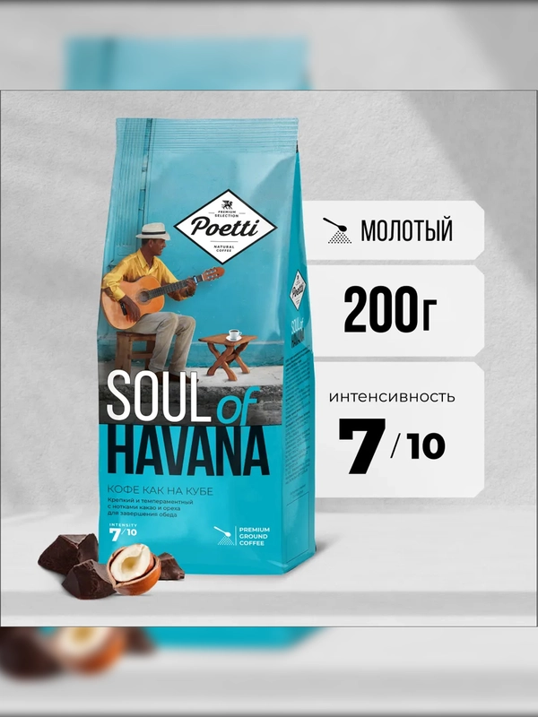 Кофе натуральный жареный молотый Poetti Soul of Havana 200 гр