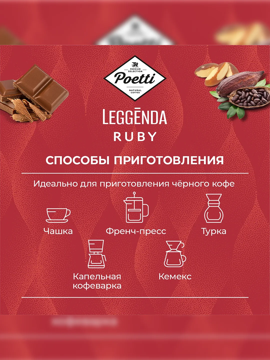 Кофе молотый Poetti Leggenda Ruby натуральный жареный, 250 г