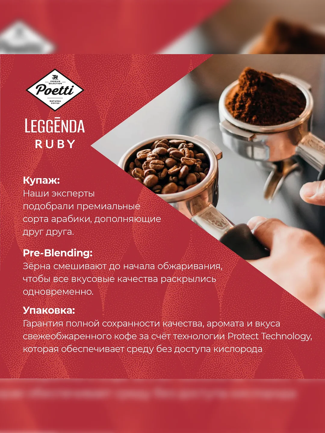 Кофе молотый Poetti Leggenda Ruby натуральный жареный, 250 г