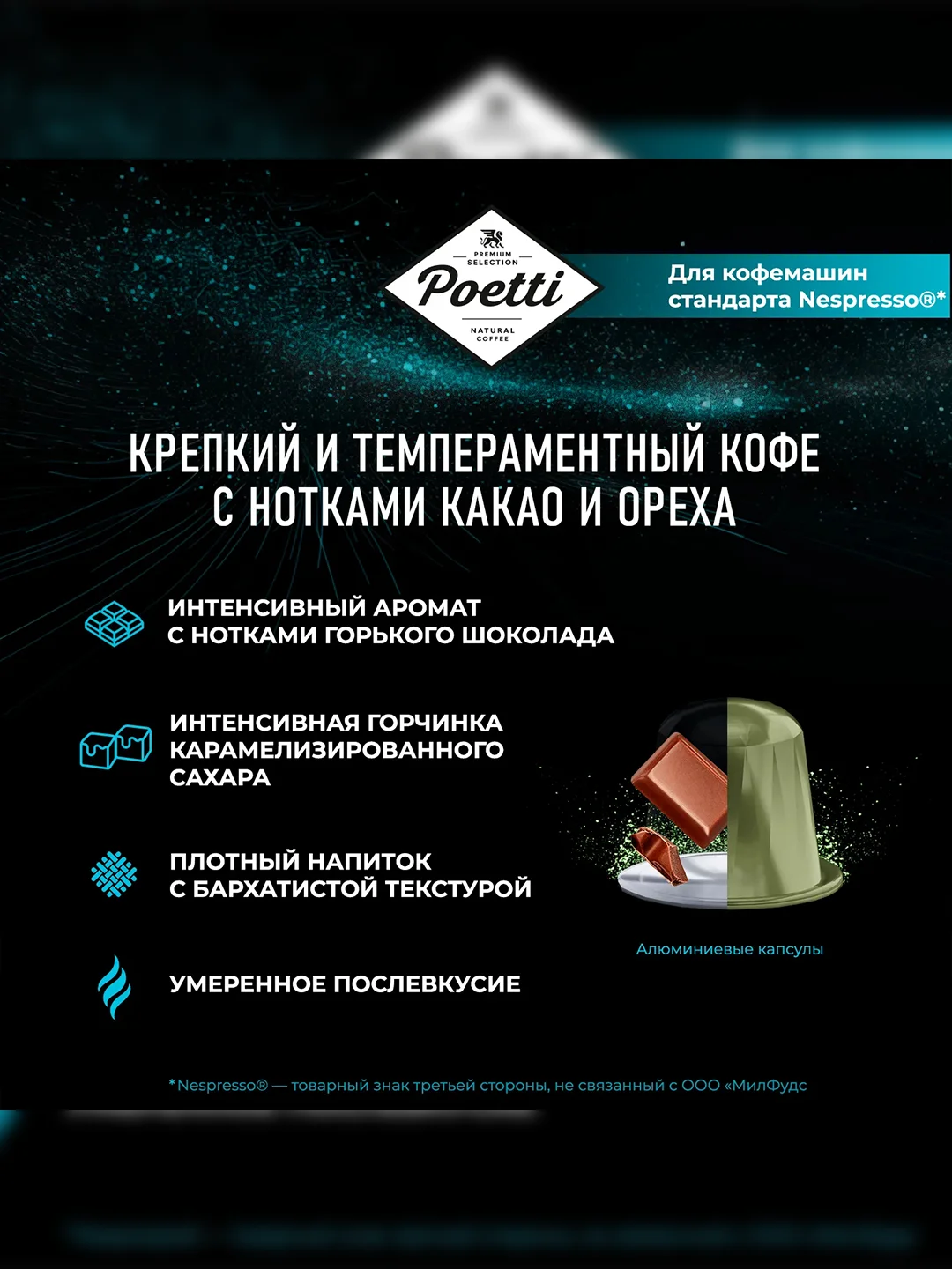 Кофе в капсулах Poetti Soul of Havana, натуральный, жареный, молотый, 10 капсул