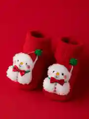 Коралловый носки детские новогодние, пинетки махровые нескользящие для малышей