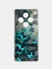 Бирюзовый силиконовый чехол на Vivo X100 / Виво X100 прозрачный, с принтом, защита камеры