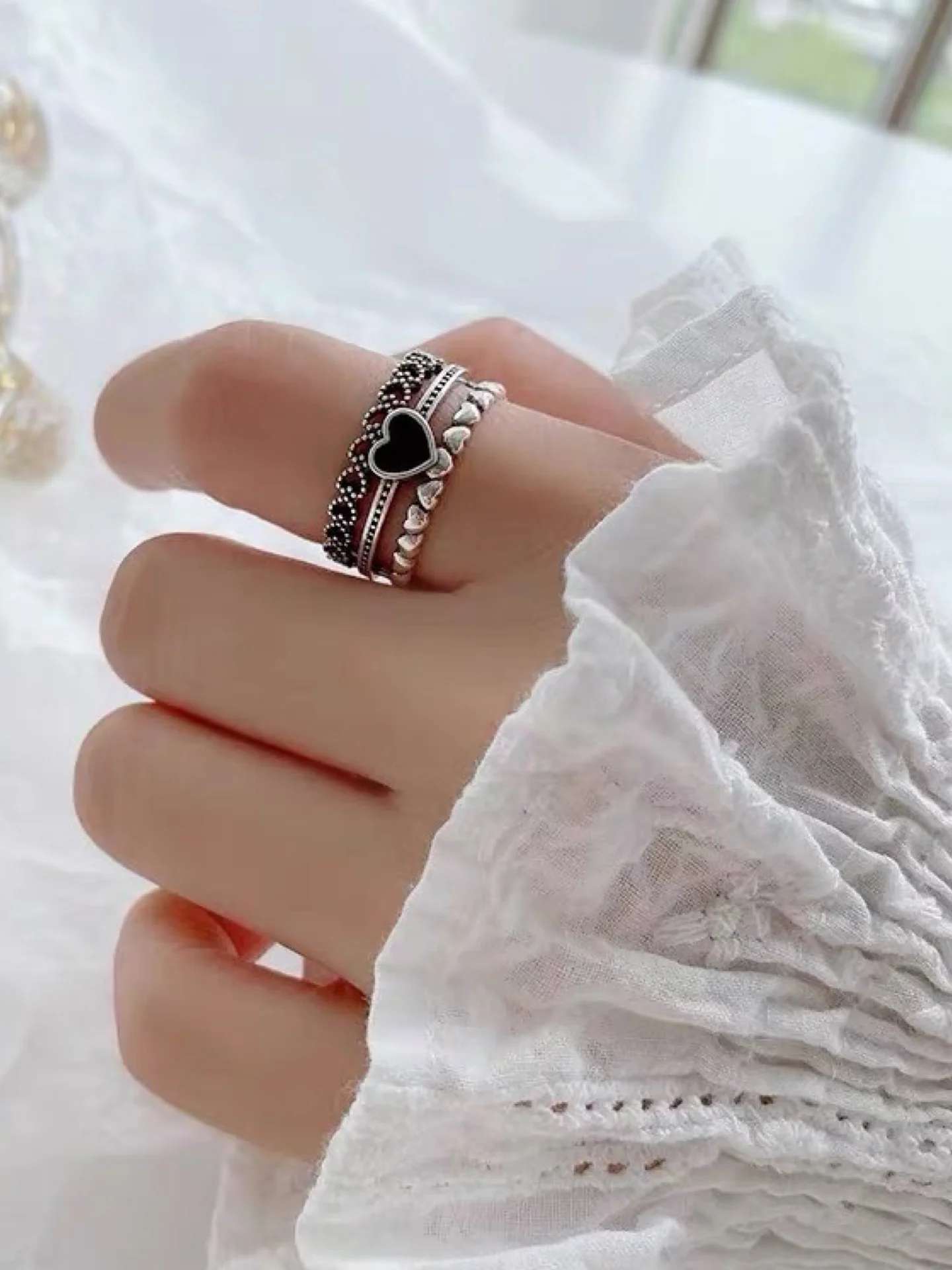 Серый кольцо сердце, бижутерия, под серебро, в форме сердца, размер регулируемый