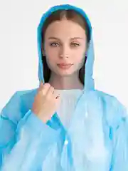 Синий плащ-дождевик с капюшоном, на клепках