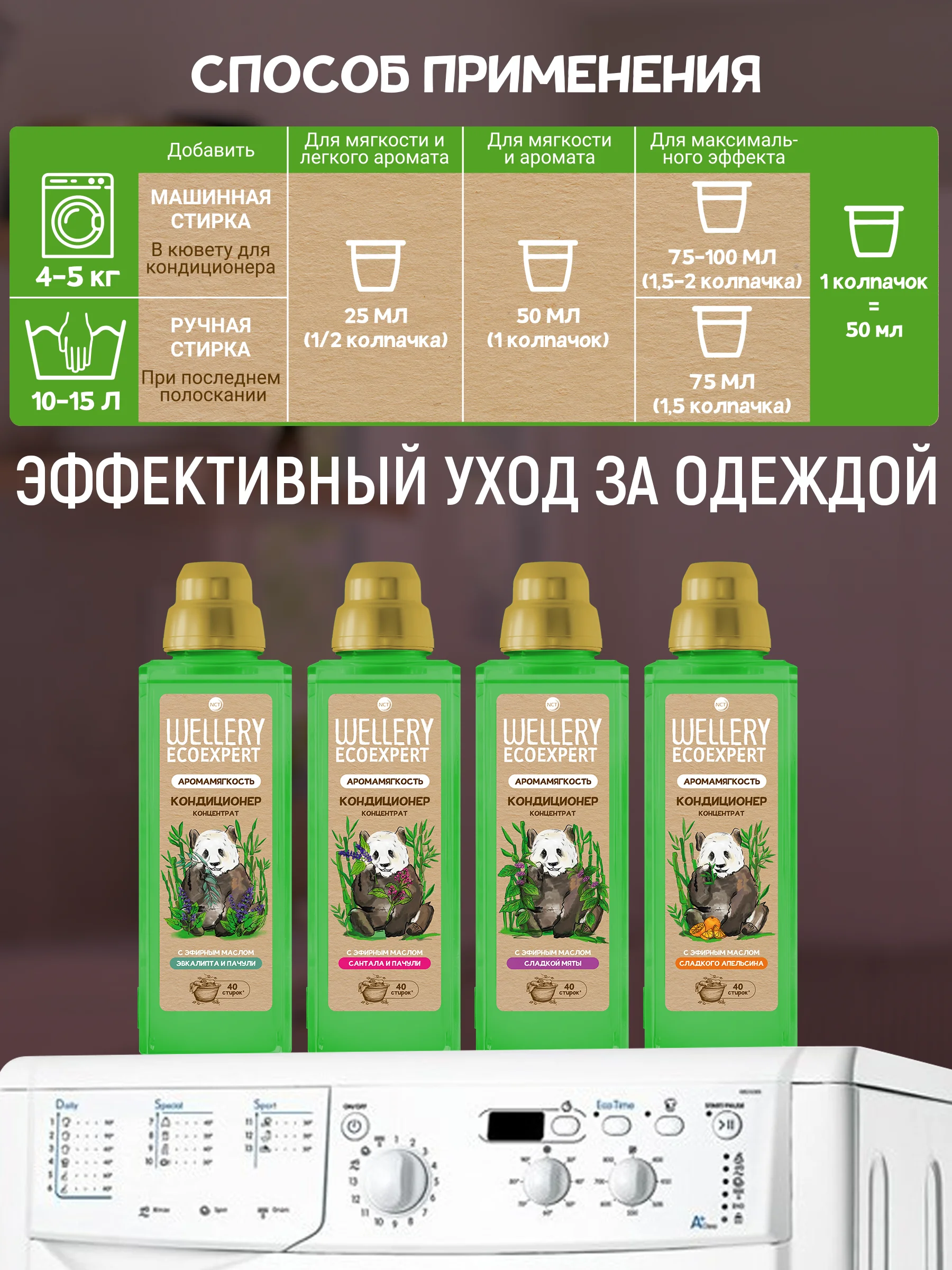 Кондиционер для белья Wellery Ecoexpert с эфирным маслом Сладкого Апельсина 1 литр