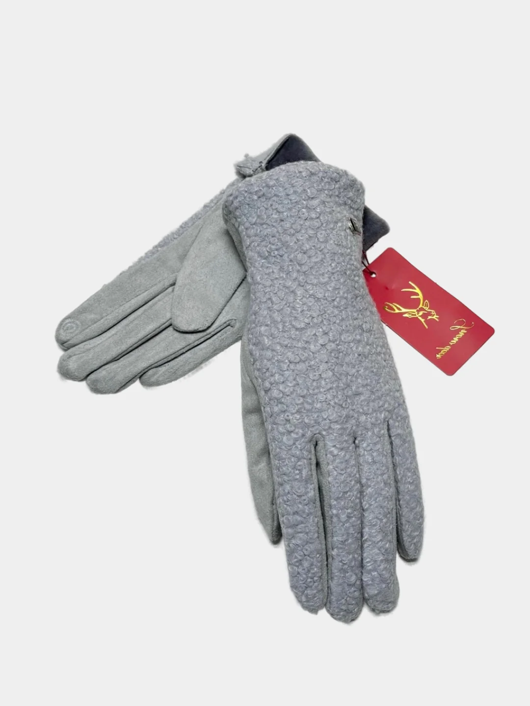 Серебряный теплые замшевые женские перчатки, букле