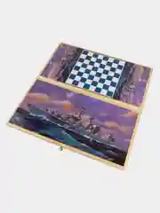 Морской нарды + шашки деревянные подарочные шелкография