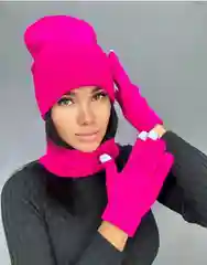 Комплект: шапка женская двойная, снуд, перчатки сенсорные
