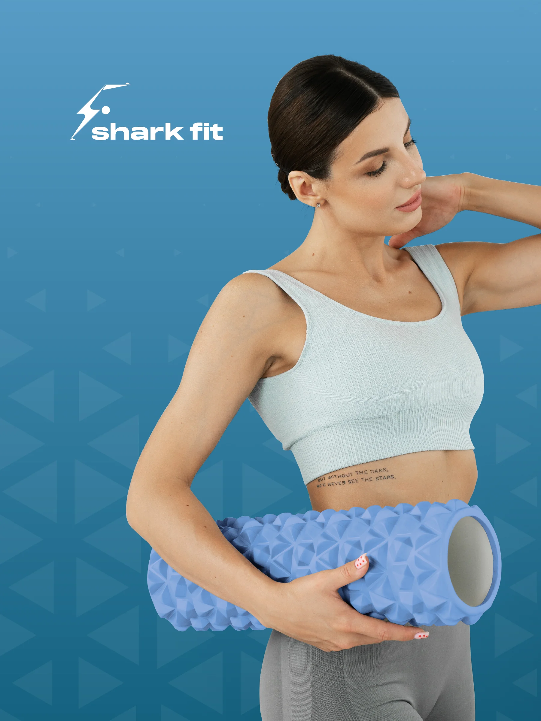 Светло-синий ролик массажный, для спины и фитнеса, Shark Fit, МФР, 45 см