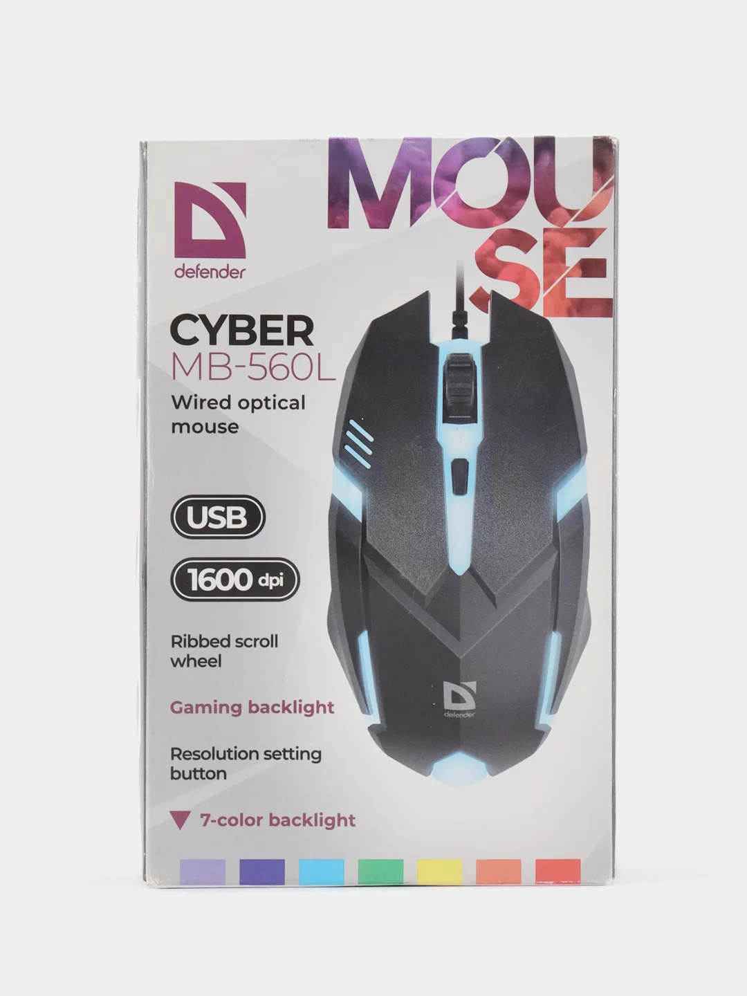 Игровая мышь Defender Cyber MB-560L 7цветов, 1600dpi