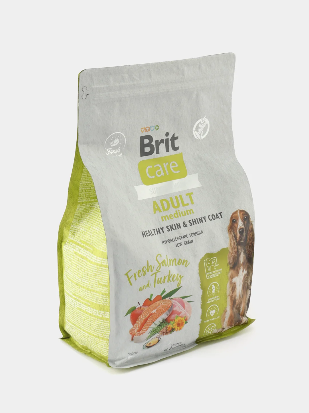 BRIT CARE, Сухой корм с лосос и инд. д/соб.ср.п."Dog Adult M Healthy Skin&Shiny Coat", 3 кг
