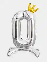 Серебряный воздушные шары (32/81 см) Цифра с короной, на подставке