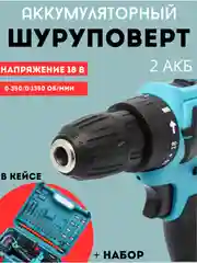 Морской шуруповерт, дрель аккумуляторный с набором инструментов в кейсе, 18 В, 2 АКБ
