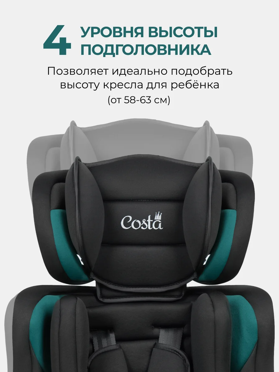 Зеленый автокресло детское трансформируется в бустер Costa HC-01, от 1 до 12 лет, 9-36 кг
