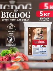 Сухой корм BIG DOG, для взрослых собак средних и крупных пород, ягненок с рисом, 5 кг
