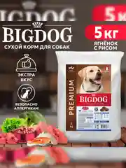 Сухой корм BIG DOG, для взрослых собак средних и крупных пород, ягненок с рисом, 5 кг