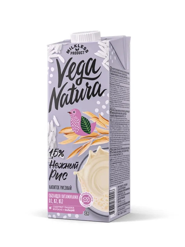 Напиток рисовый ультрапастеризованный VEGA NATURA "Нежный рис", 1,5%, 1 л
