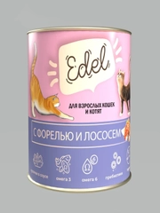Корм консервированный для кошек EDEL, с форелью и лососем, 12 штук по 400 г