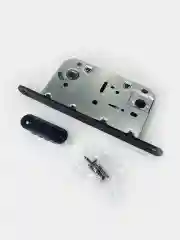Ручка дверная VETTORE R06.081 с фиксатором, врезным замком и петлями, Черный матовый