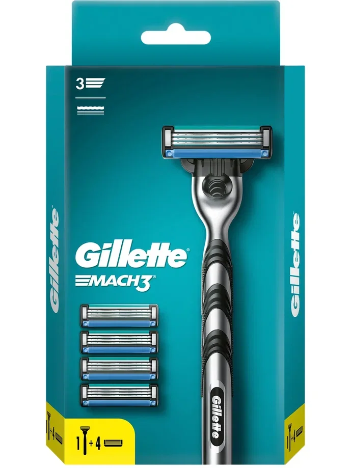 Gillette Mach3 Мужская Бритва , 5 кассет, с 3 лезвиями, прочнее, чем сталь, для точного бритья
