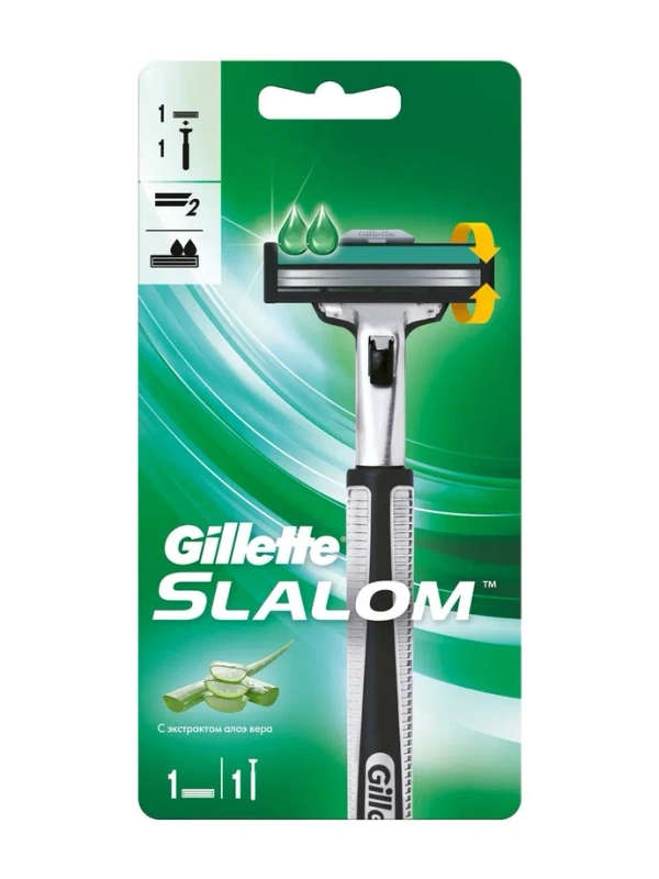 Gillette Slalom Мужская Бритва , 1 кассета, с 2 лезвиями, плавающая головка