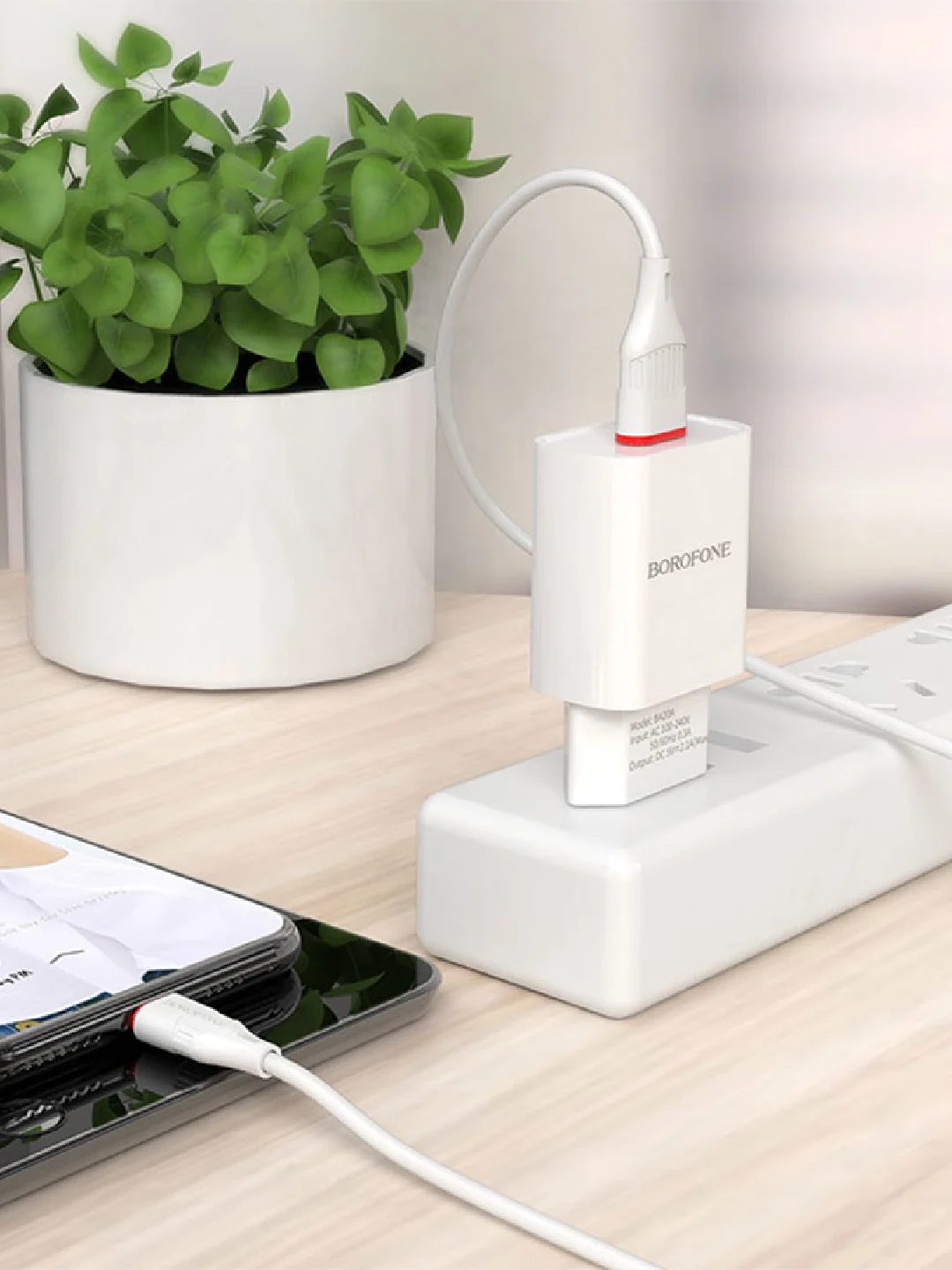Сетевое зарядное устройство Borofone с кабелем Type-C, Micro-USB, Lightning iPhone