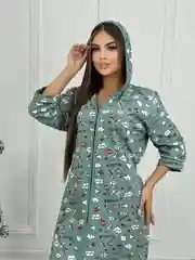 Мятный халат женский с начесом, с капюшоном, большие размеры