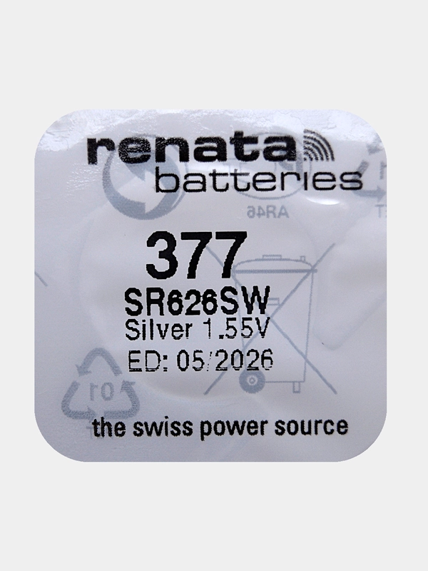 Батарейка Renata 377 (SR626SW, V377), 1.55V, 28 mAh, Швейцария, 1 штука