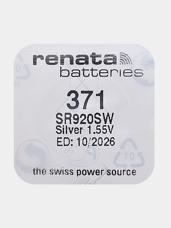 Батарейка Renata 371 (SR920SW, V371), 1.55V, 40 mAh, Швейцария, 1 штука